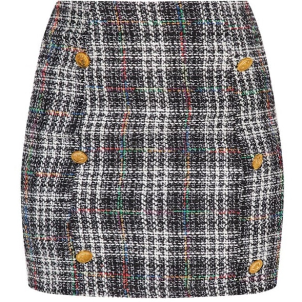 Black Tweed Button Detail Mini Skirt- 6 (UK size)